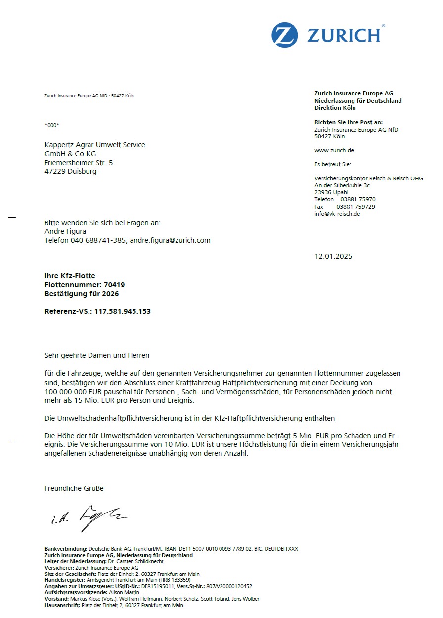 Zurich Insurance Europe AG NfD - Flottenversicherung